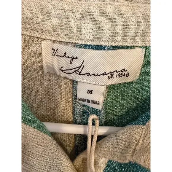 Vintage Havana Striped Button Down Top Green Cream Metallic Lurex Shirt (M) NWT - Picture 4 of 11